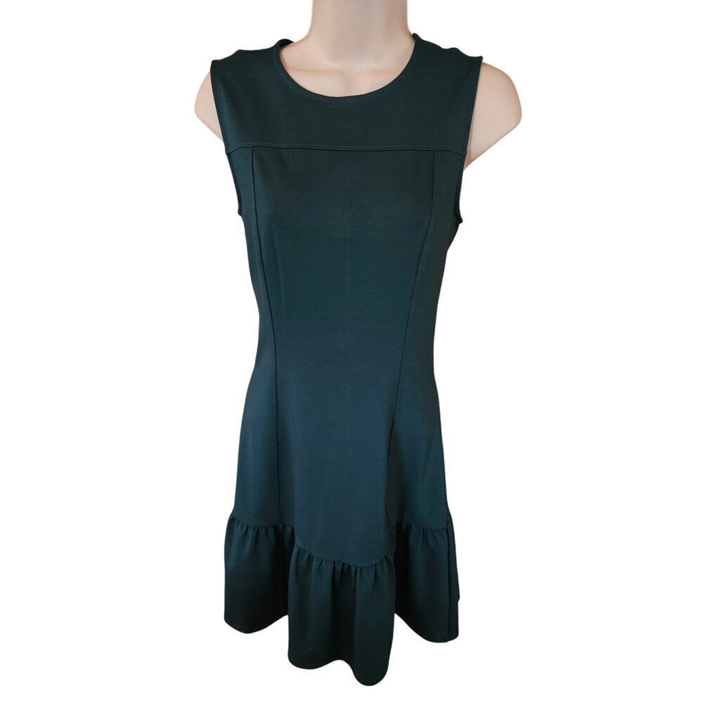 Gap sleevless FLOUNCE dress shift sheath dark green EUC career business sz 4 (S)